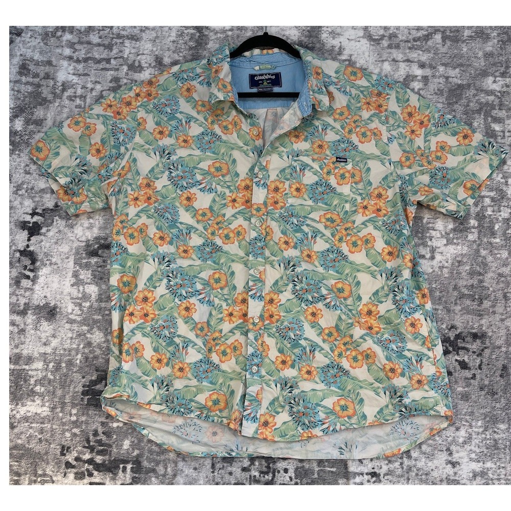 Chubbies Men Floral Summer Print Short Sleeve Button Up Shirt 2XL Cotton Spandex